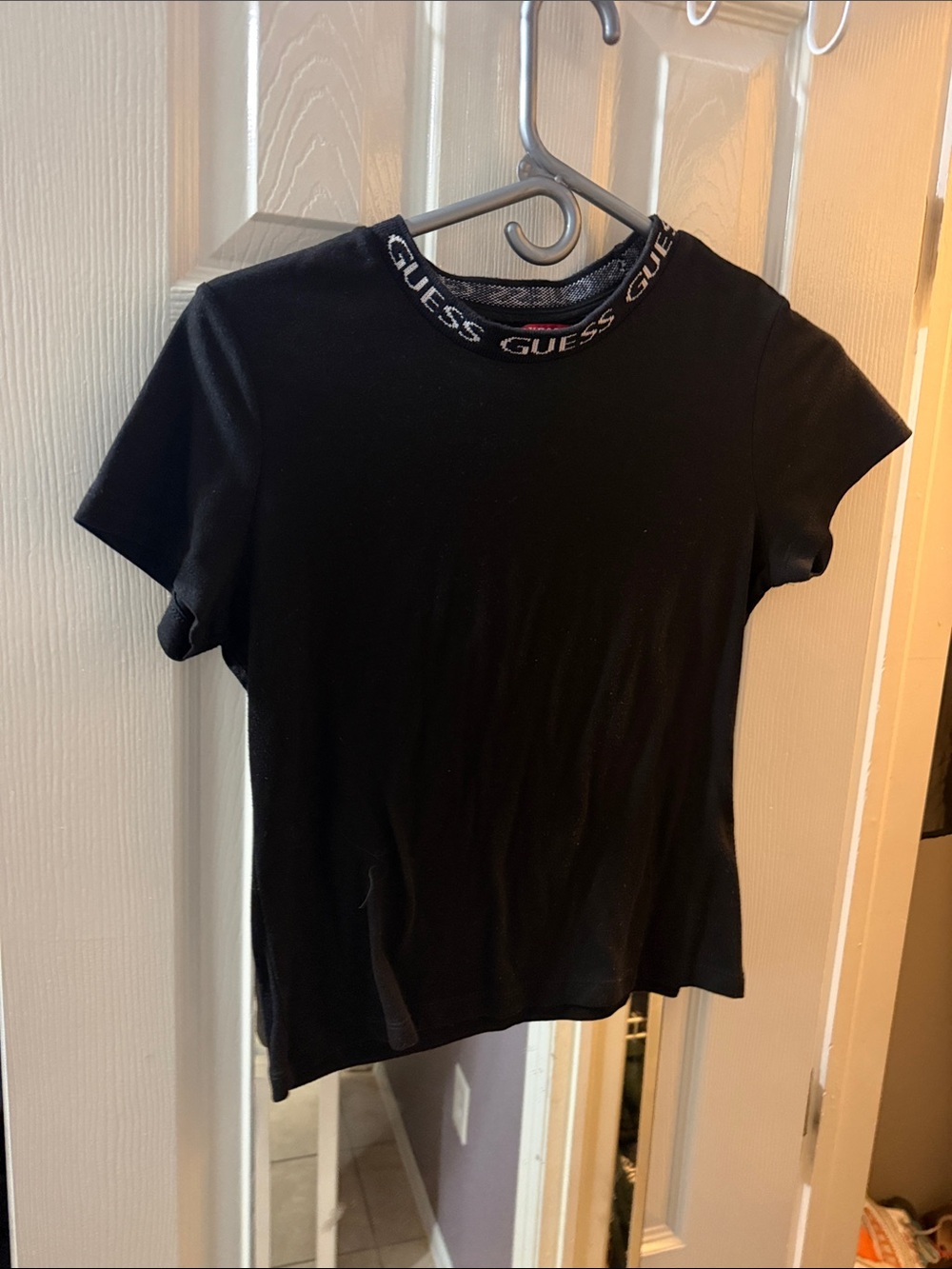 GUESS Black Short Sleeve Logo Collar Tee with Branded Neck